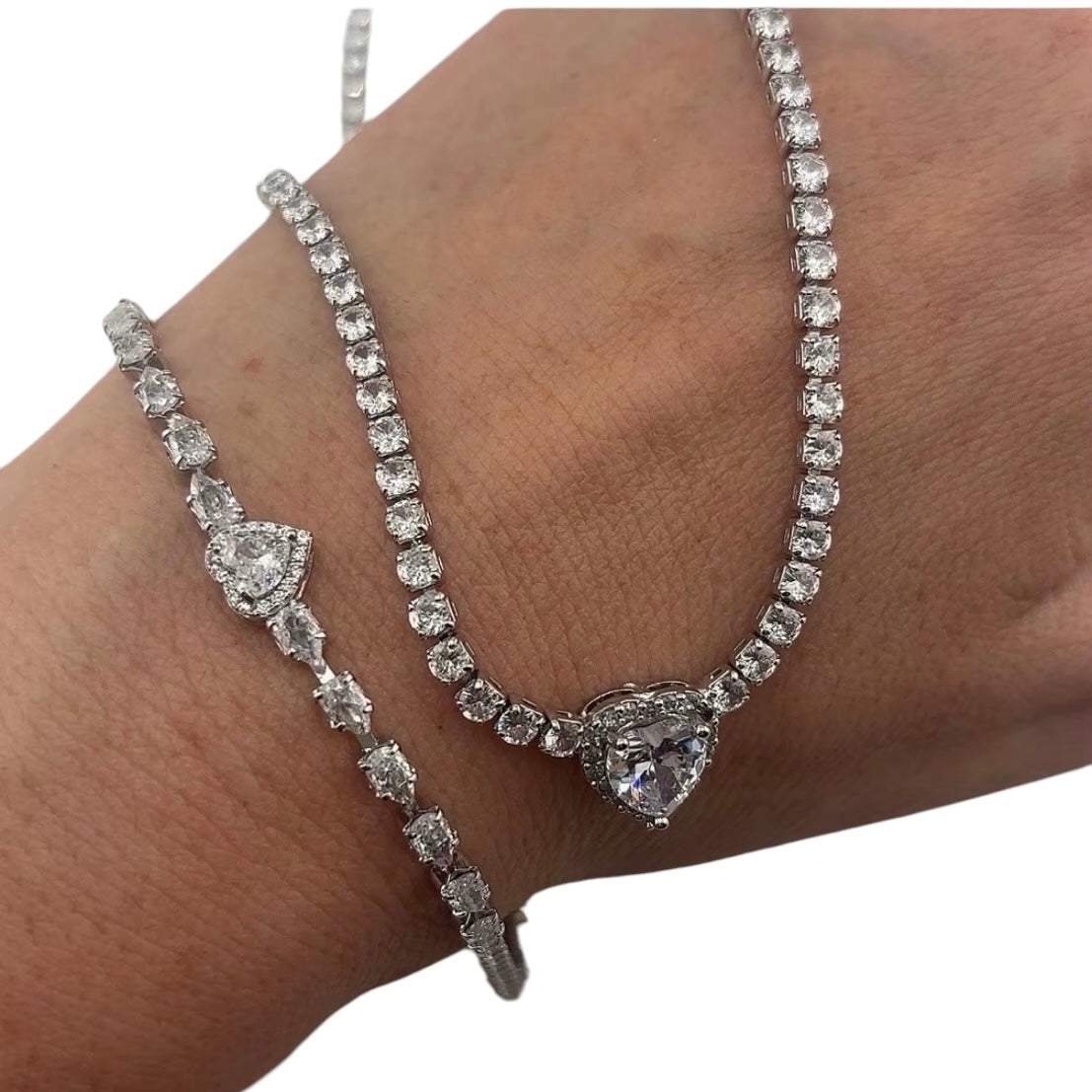 Nia Heart Tennis Necklace & Bracelet Set