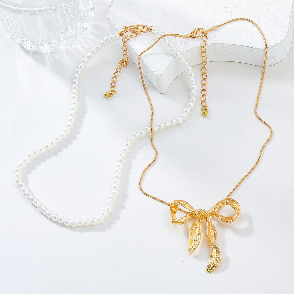 Double Bow Necklace Set Gold