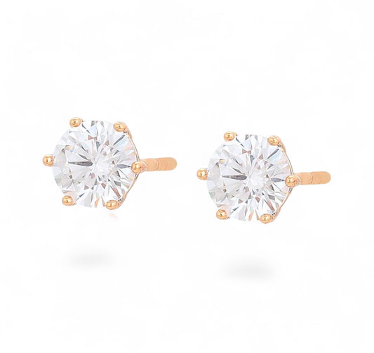 18K Gold Round Cut Stud Earrings