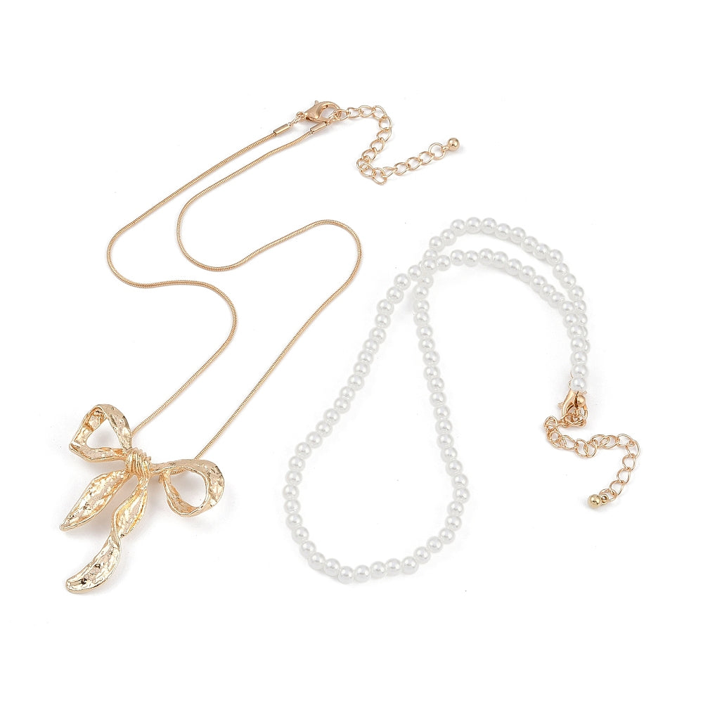 Double Bow Necklace Set Gold