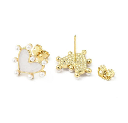 Halle Pearlescent Gold Heart Studs