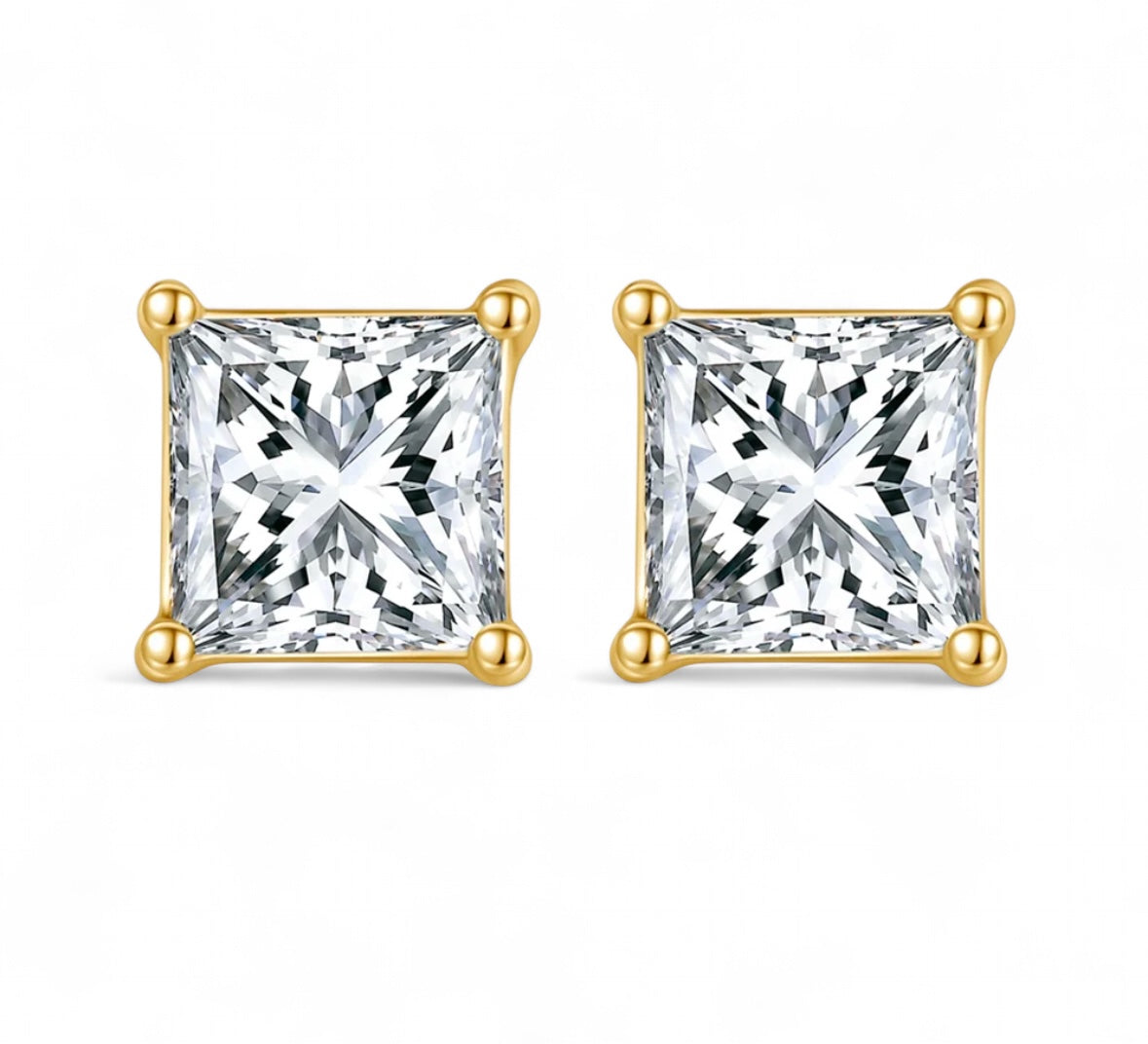 18K Gold Princess Cut Stud Earrings