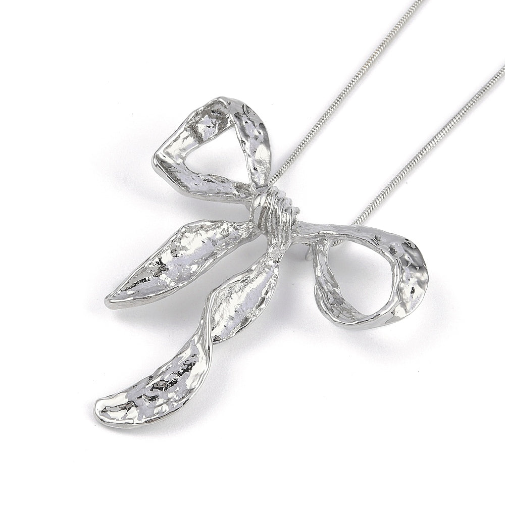 Double Bow Necklace Set Silver