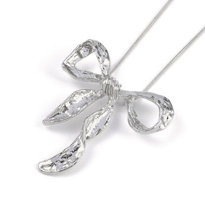 Double Bow Necklace Set Silver