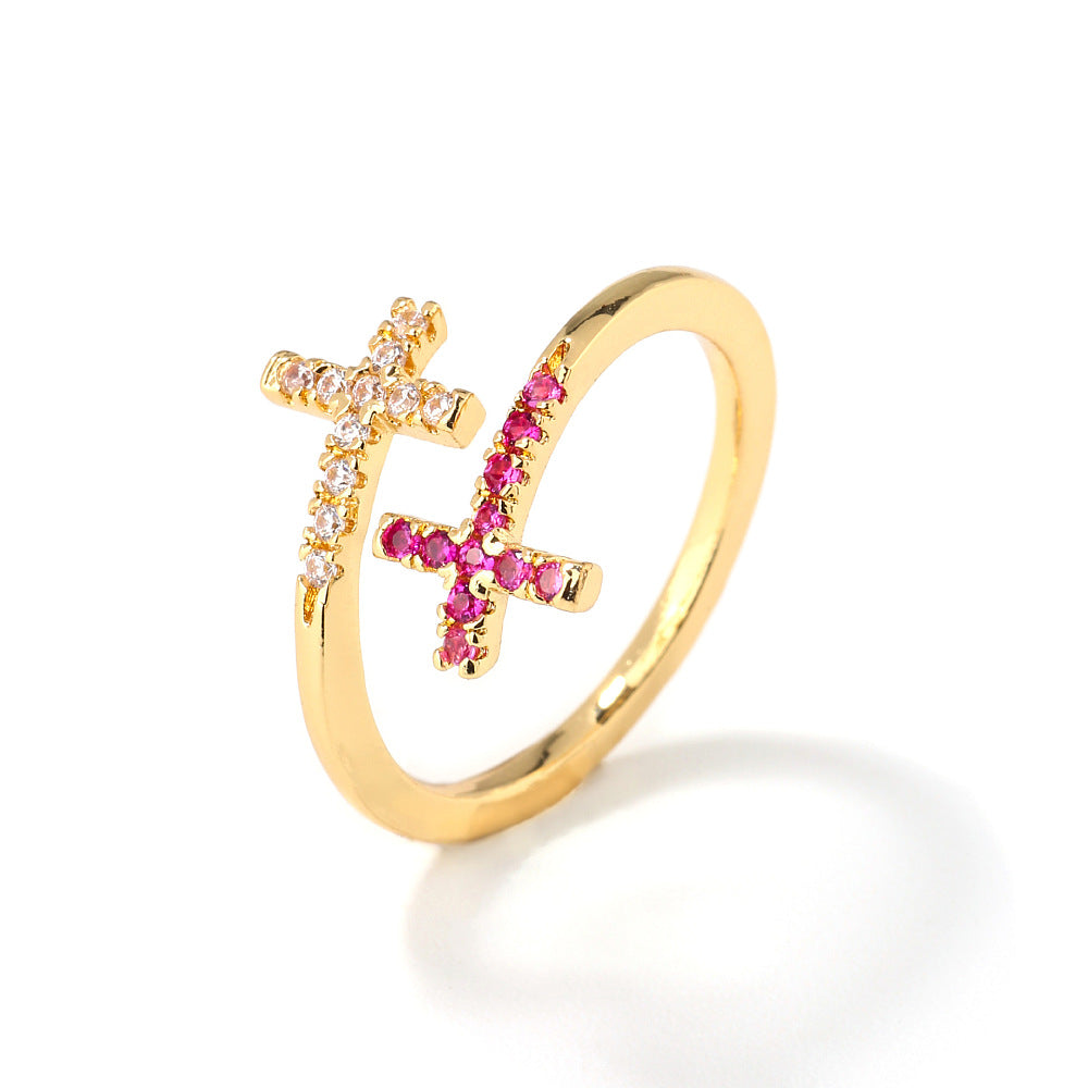 Fuscia Cross Adjustable Ring