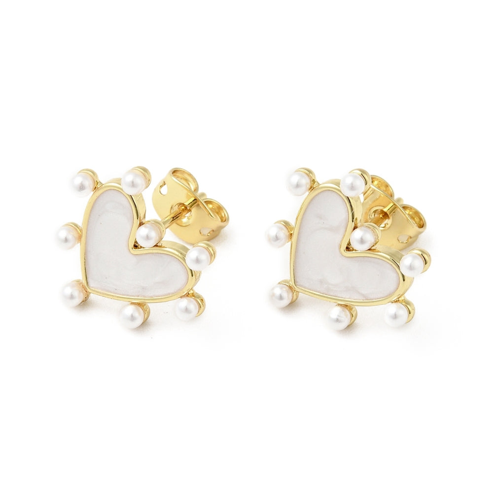 Halle Pearlescent Gold Heart Studs