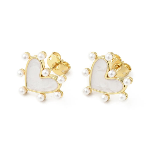 Halle Pearlescent Gold Heart Studs