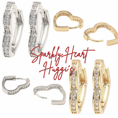 Sparkly Heart Huggie Hoops