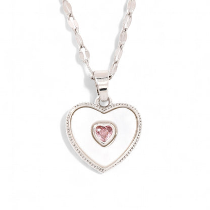 Pink Heart Silver Necklace