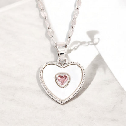 Pink Heart Silver Necklace